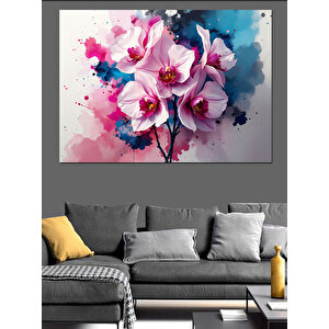 Pembe Sulu Boya Orkide Dekoratif Kanvas - Mdf Ahşap Tablo