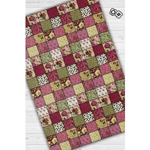 Gül Bahçesi Patchwork Geometrik Halı Renkli Kareli Oturma Odası Halısı Çiçekli Salon Halısı 100x150 cm