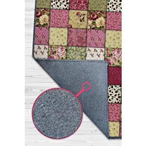 Gül Bahçesi Patchwork Geometrik Halı Renkli Kareli Oturma Odası Halısı Çiçekli Salon Halısı 100x150 cm