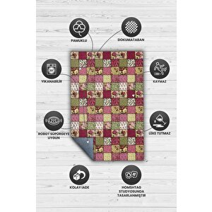 Homshtag Gül Bahçesi Patchwork Geometrik Halı Renkli Kareli Oturma Odası Halısı Çiçekli Salon Halısı