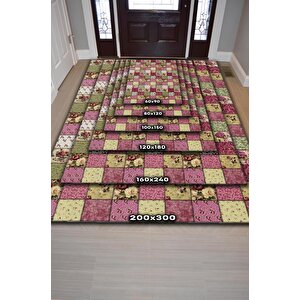 Homshtag Gül Bahçesi Patchwork Geometrik Halı Renkli Kareli Oturma Odası Halısı Çiçekli Salon Halısı