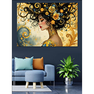 Çiçekli Kadın Portresi Dekoratif Kanvas - Mdf Ahşap Tablo 25x35 cm
