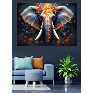 Patlayan Renkli Fil İllüstrasyonu Dekoratif Kanvas - Mdf Ahşap Tablo 70x100 cm