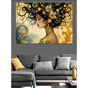 Çiçekli Kadın Portresi Dekoratif Kanvas - Mdf Ahşap Tablo 70x100 cm