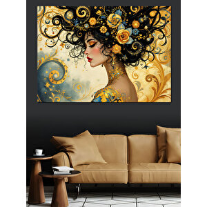 Çiçekli Kadın Portresi Dekoratif Kanvas - Mdf Ahşap Tablo 70x100 cm