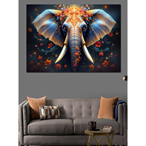 Patlayan Renkli Fil İllüstrasyonu Dekoratif Kanvas - Mdf Ahşap Tablo 100x140 cm