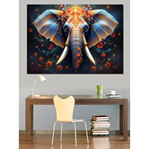 Patlayan Renkli Fil İllüstrasyonu Dekoratif Kanvas - Mdf Ahşap Tablo 100x140 cm