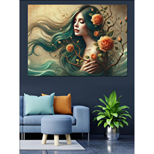 Çiçekli Kadın Doğa Teması Dekoratif Kanvas - Mdf Ahşap Tablo 50x70 cm