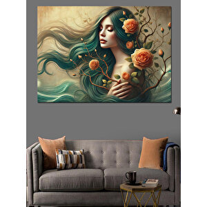 Çiçekli Kadın Doğa Teması Dekoratif Kanvas - Mdf Ahşap Tablo 50x70 cm