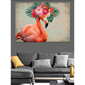 Çiçekli Flamingo Dekoratif Kanvas - Mdf Ahşap Tablo 100x140 cm