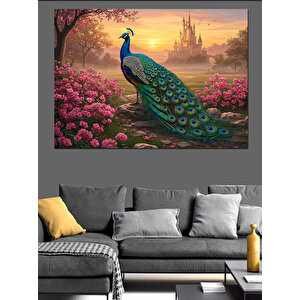 Bahçede Yürüyen Gururlu Tavus Kuşu Dekoratif Kanvas - Mdf Ahşap Tablo 70x100 cm