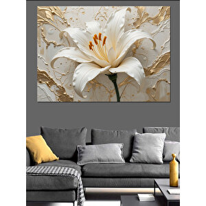 Krem Renkli Zambak Çiçeği Dekoratif Kanvas - Mdf Ahşap Tablo 50x70 cm