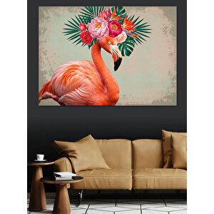 Çiçekli Flamingo Dekoratif Kanvas - Mdf Ahşap Tablo 25x35 cm