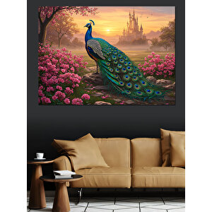 Bahçede Yürüyen Gururlu Tavus Kuşu Dekoratif Kanvas - Mdf Ahşap Tablo 100x140 cm