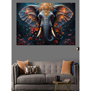 Altın Süslemeli Fil Dekoratif Kanvas - Mdf Ahşap Tablo 70x100 cm