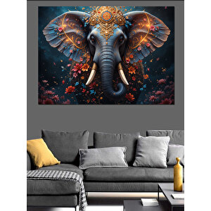 Altın Süslemeli Fil Dekoratif Kanvas - Mdf Ahşap Tablo 70x100 cm