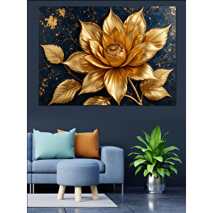 Altın Parıltılı Büyük Çiçek Dekoratif Kanvas - Mdf Ahşap Tablo 100x140 cm