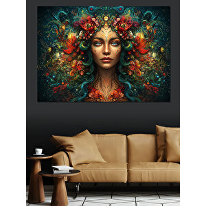 Çiçeklerle Kaplı Kadın Dekoratif Kanvas - Mdf Ahşap Tablo 70x100 cm