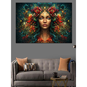 Çiçeklerle Kaplı Kadın Dekoratif Kanvas - Mdf Ahşap Tablo 70x100 cm
