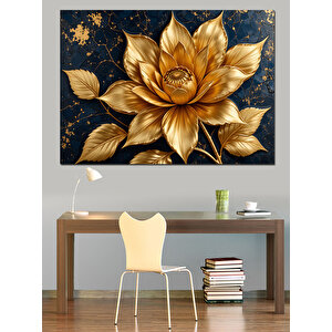 Altın Parıltılı Büyük Çiçek Dekoratif Kanvas - Mdf Ahşap Tablo 35x50 cm