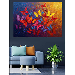 Mor Kırmızı Kelebek Deseni Dekoratif Kanvas - Mdf Ahşap Tablo 100x140 cm