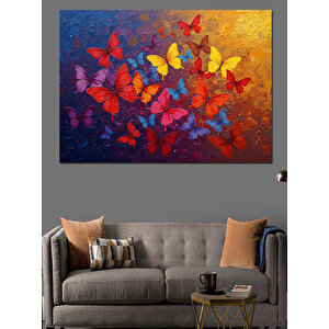 Mor Kırmızı Kelebek Deseni Dekoratif Kanvas - Mdf Ahşap Tablo 100x140 cm