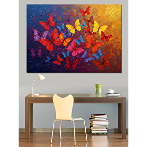 Mor Kırmızı Kelebek Deseni Dekoratif Kanvas - Mdf Ahşap Tablo 100x140 cm