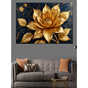 Altın Parıltılı Büyük Çiçek Dekoratif Kanvas - Mdf Ahşap Tablo 50x70 cm