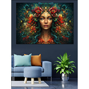 Çiçeklerle Kaplı Kadın Dekoratif Kanvas - Mdf Ahşap Tablo 35x50 cm