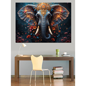 Altın Süslemeli Fil Dekoratif Kanvas - Mdf Ahşap Tablo 100x140 cm