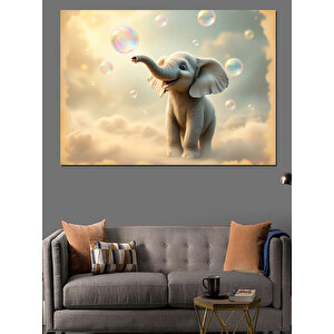 Kabarcıklarla Oynayan Fil Dekoratif Kanvas - Mdf Ahşap Tablo 50x70 cm
