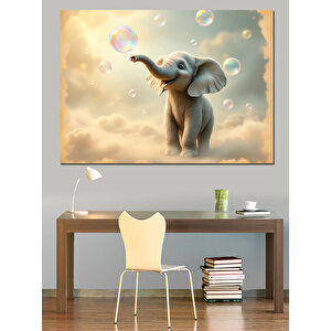 Kabarcıklarla Oynayan Fil Dekoratif Kanvas - Mdf Ahşap Tablo 50x70 cm