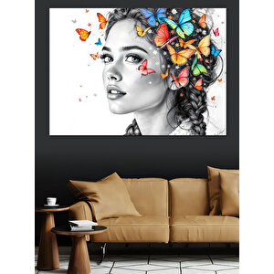 Kelebekli Yüz Portresi Dekoratif Kanvas - Mdf Ahşap Tablo 50x70 cm