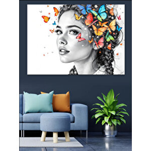 Kelebekli Yüz Portresi Dekoratif Kanvas - Mdf Ahşap Tablo 50x70 cm