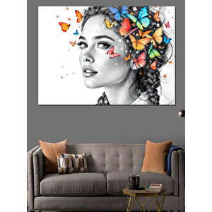 Kelebekli Yüz Portresi Dekoratif Kanvas - Mdf Ahşap Tablo 50x70 cm