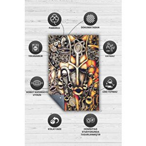 Homshtag Afrika Maskeleri Minimal Salon Halısı Etnik Desenli Halı Kahve Renkli Oturma Odası Halısı