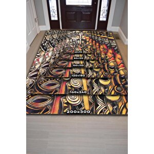Homshtag Afrika Maskeleri Minimal Salon Halısı Etnik Desenli Halı Kahve Renkli Oturma Odası Halısı