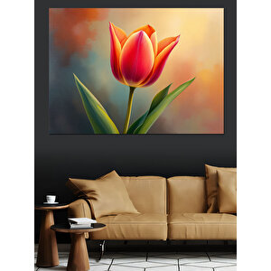 Turuncu Renkli Lale Çiçeği Dekoratif Kanvas - Mdf Ahşap Tablo 50x70 cm