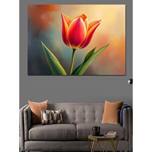 Turuncu Renkli Lale Çiçeği Dekoratif Kanvas - Mdf Ahşap Tablo