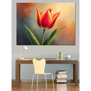 Turuncu Renkli Lale Çiçeği Dekoratif Kanvas - Mdf Ahşap Tablo