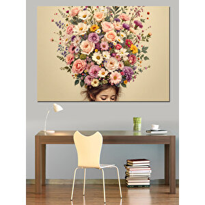 Çiçekten Saçlı Kadın Portresi Dekoratif Kanvas - Mdf Ahşap Tablo 100x140 cm