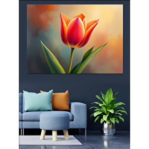 Turuncu Renkli Lale Çiçeği Dekoratif Kanvas - Mdf Ahşap Tablo 70x100 cm