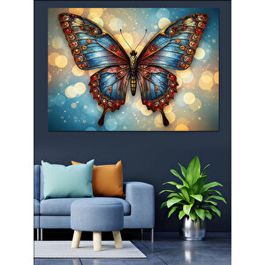 Mavi Ve Turuncu Kelebek Dekoratif Kanvas - Mdf Ahşap Tablo 70x100 cm