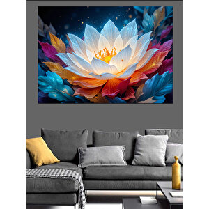 Parlayan Renkli Lotus Çiçeği Dekoratif Kanvas - Mdf Ahşap Tablo 35x50 cm
