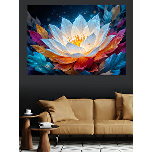 Parlayan Renkli Lotus Çiçeği Dekoratif Kanvas - Mdf Ahşap Tablo 35x50 cm