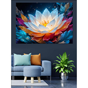 Parlayan Renkli Lotus Çiçeği Dekoratif Kanvas - Mdf Ahşap Tablo 35x50 cm
