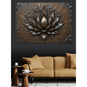 Metalik Siyah Lotus Çiçeği Dekoratif Kanvas - Mdf Ahşap Tablo 70x100 cm