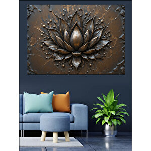 Metalik Siyah Lotus Çiçeği Dekoratif Kanvas - Mdf Ahşap Tablo 70x100 cm