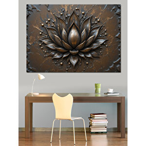 Metalik Siyah Lotus Çiçeği Dekoratif Kanvas - Mdf Ahşap Tablo