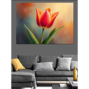 Turuncu Renkli Lale Çiçeği Dekoratif Kanvas - Mdf Ahşap Tablo 100x140 cm